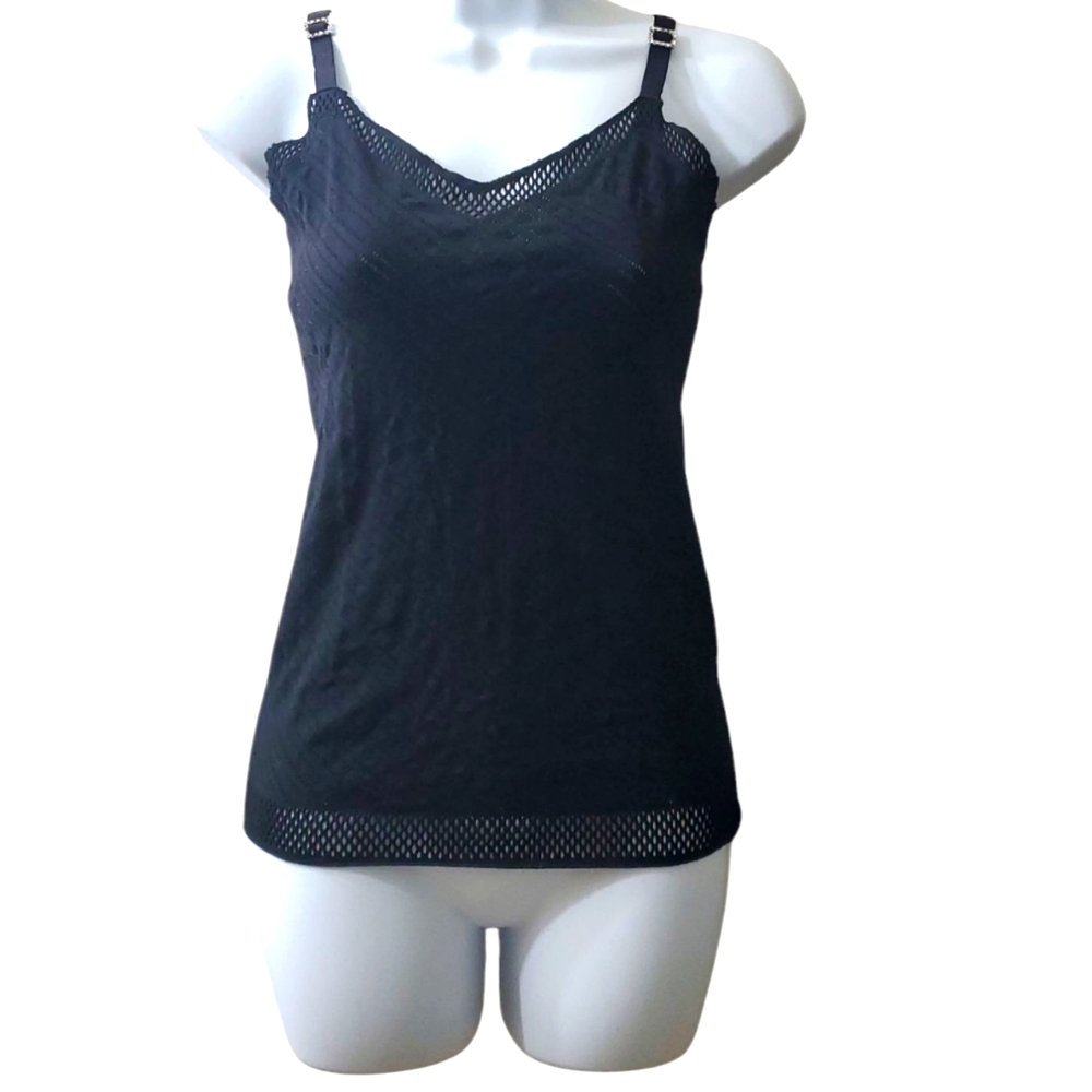 Vintage Y2k 2000s Express Womens Black Mesh Rhinestone Camisole